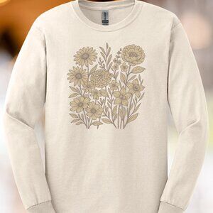 Botanical Floral Shirt Cream Graphic Garden Flower Tee Nature Inspired Top